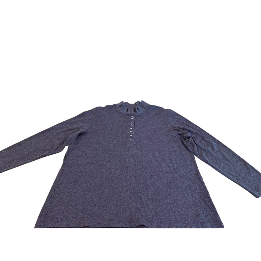 Natural Reflections Womens 2X/2T Charcoal Gray Ribbed Ruffle Mock Neck Henley
